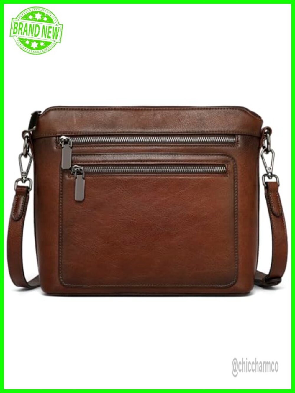 Genuine Leather Crossbody Satchel Shoulder Bag Multiple Pockets Adjustable Strap